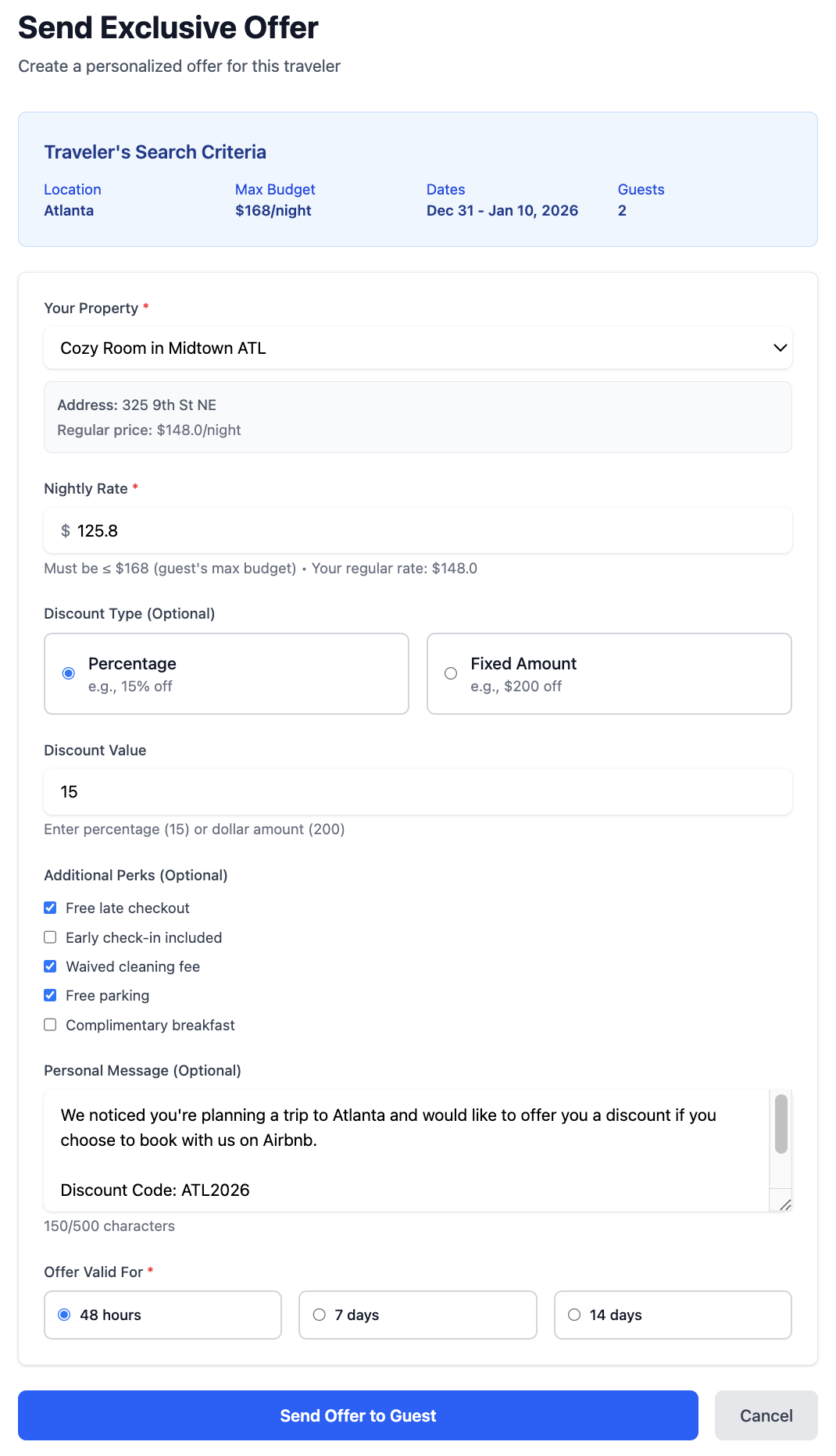 Host sending offer